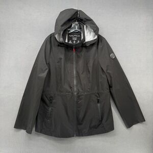 Nautica Womens Black Water Resistant Hooded Windbreaker Jacket Size L Large